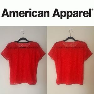 American Apparel Red Satin Lace T-shirt Blouse USA
